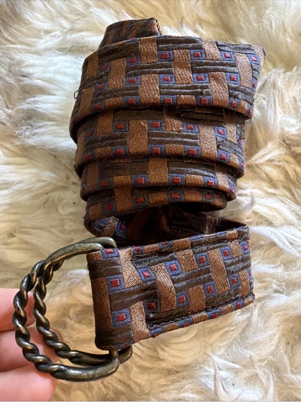 J Crew 100% Silk Belt Twisted Bronze D-Ring Brown  Classy Tie Unisex S/M